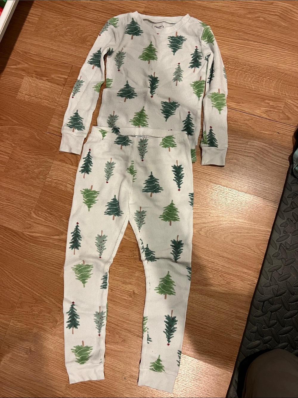 Carter's White Waffle Knit Pajama Set with Green Tree Prints